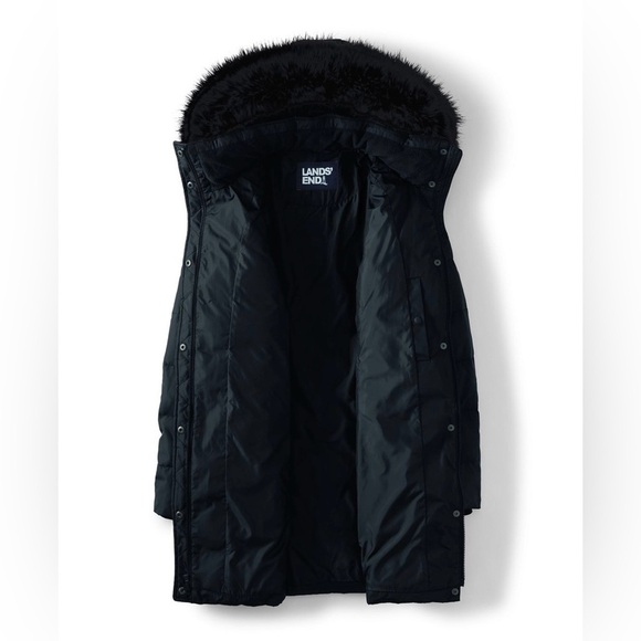 Lands’ End Women's 600 Down Winter Long Coat With Hood in Navy - Picture 5 of 8